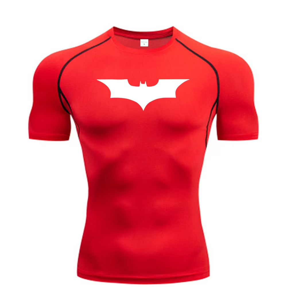 Bat Printed Men's Tight T-Shirt Running Compression Compression T Shirt Gym Fitness