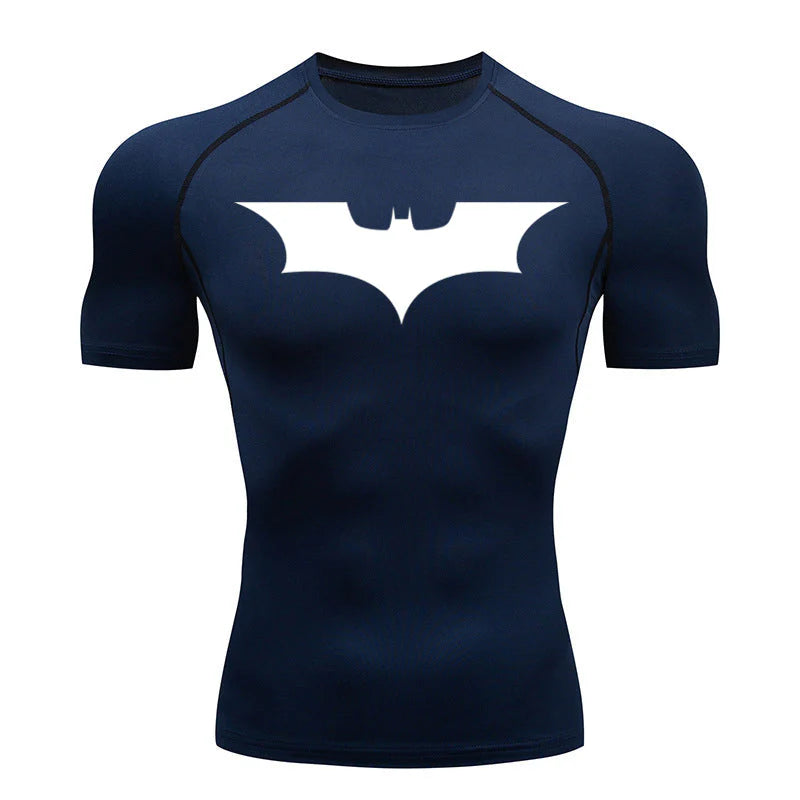 Bat Printed Men's Tight T-Shirt Running Compression Compression T Shirt Gym Fitness